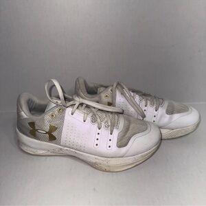 Under Armour UA Block City Volleyball Shoes White Gold 1290204-100 WOMENS 8